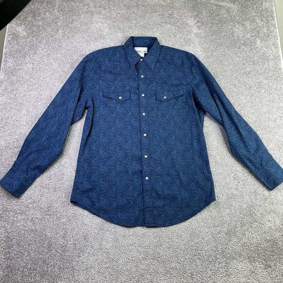 Wrangler Wrancher Shirt Men’s Medium Blue Paisley Pearl Snap Western Cowboy - Picture 3 of 10